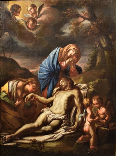 Lamentation de la Vierge avec Madeleine sur le Christ - École Romaine fin du XVIIe siècle